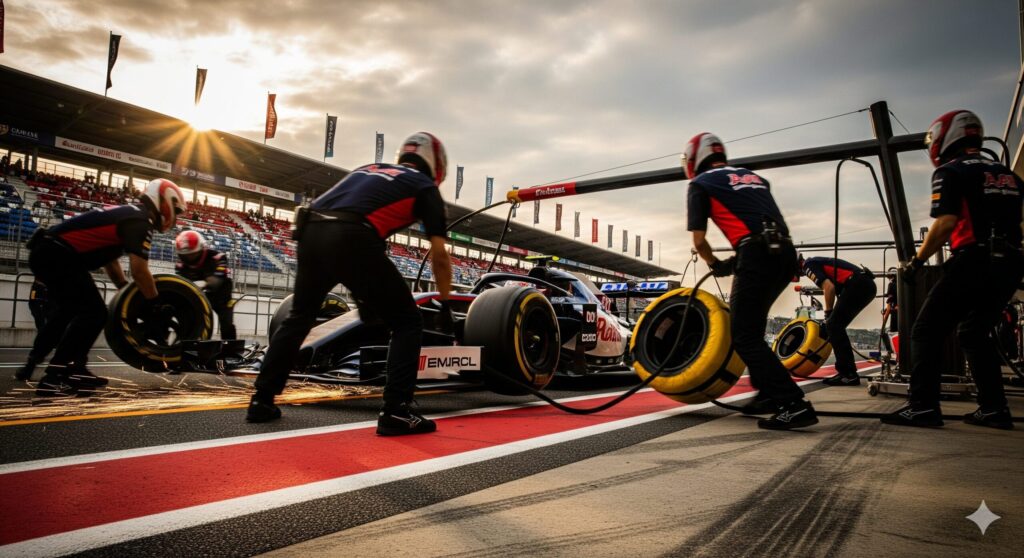 f1レースで車が走るピットと縁石